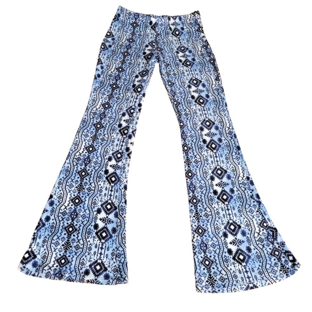 En Creme - Blue Floral Comfy Wide Leg Leggings - Made in USA Size M - Picture 1 of 7